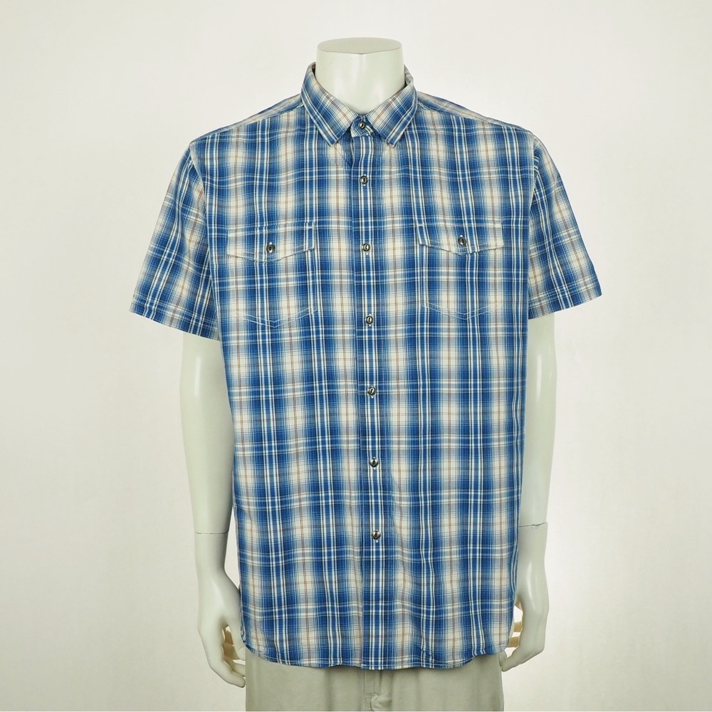 Kuhl Button Down Shirt Mens XL Blue Plaid Cotton Linen Blend Outdoor Hiking Tech